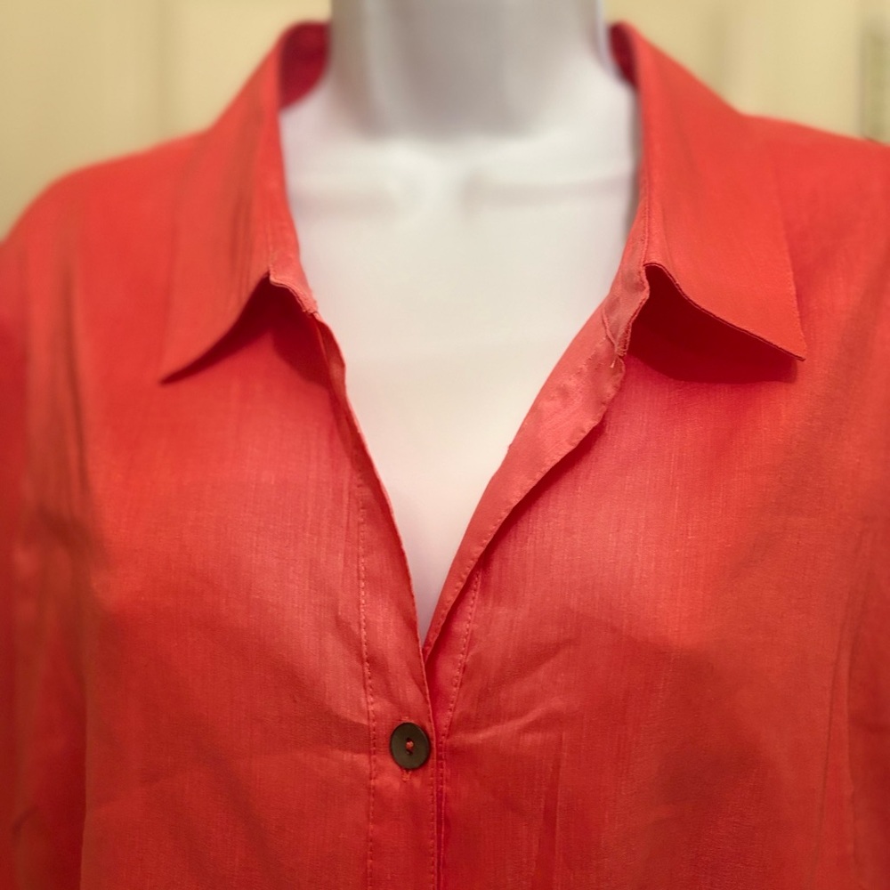 NIC+ ZOE Woman’s Burnt Orange LINEN Blend Soft Fabric Button-Down Shirt, Size: L - Picture 4 of 10